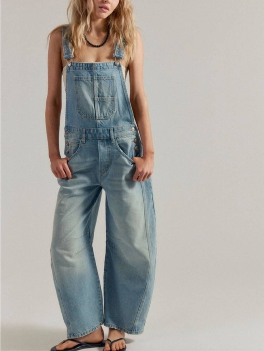 Free People Light Blue Denim Barrel Overalls for Women